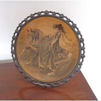 Lithographed Papier Mache and Metal Rimmed Charger, Circa 1900