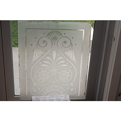 Three Victorian Etched Glass Window or Door Panels