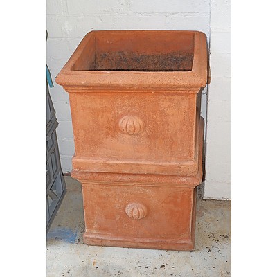 A Pair of Large Square Terracotta Planters