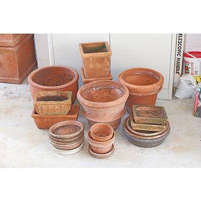 A Quantity of Round, Square and Rectangular Terracotta Garden Planters