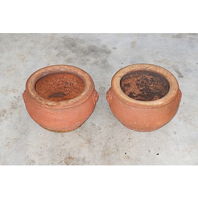 A Pair of Asian Terracotta Planters with Lion's Mask Handles