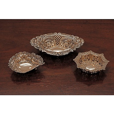 Three English Sterling Silver Sweets Dishes, Larger London, Sutherland & Roden, 1927