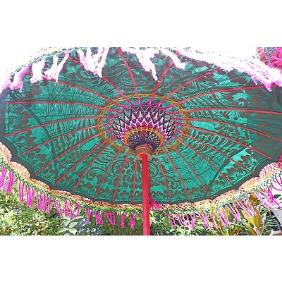 A Pair of Hand-Painted Balinese Umbrellas