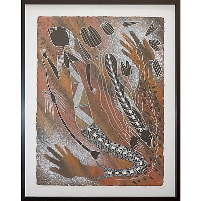 Alex Nganjmirra (1961-2007, Kunwinjku language group) Female Water Spirits, Natural Earth Pigments on Arches Paper