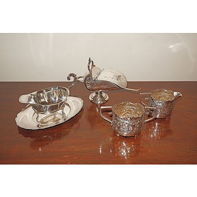 Collection of Silver Plate, Including Victorian Sugar Scuttle with Sterling Silver Spoon