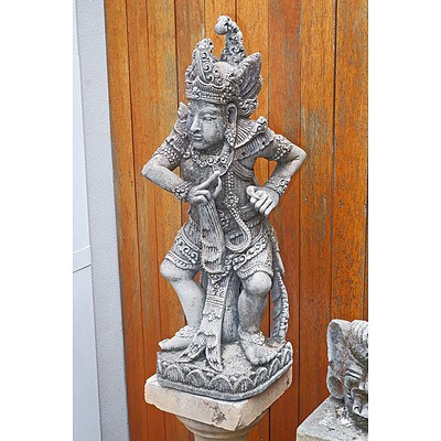 I Wayan Cemul (20th Century, Balinese), Balinese Deity, Together with a Mask of Barong, Composite Stone Carvings