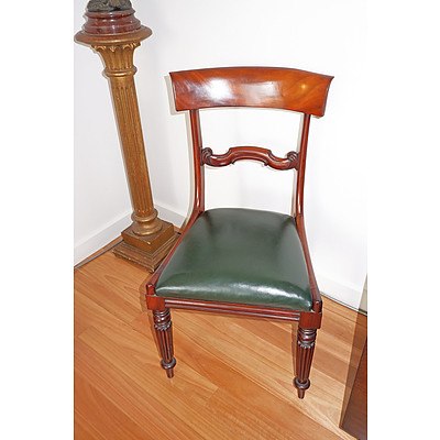 Set of Eight Regency Mahogany Dining Chairs with Reeded Legs, Early 19th Century
