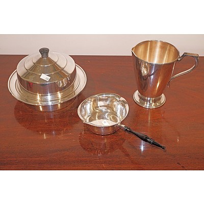 Silver Plated Butter Dish, Jug, and Brandy Warmer