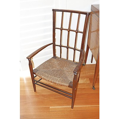 Rush Seated Elm Arts & Crafts Low Chair, Circa 1900