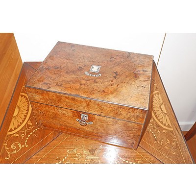 Victorian Walnut Writing Box with Pearl Shell Crest