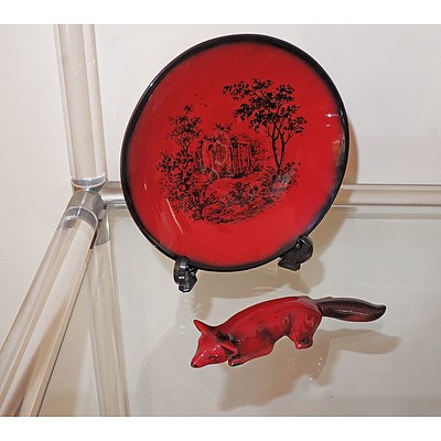 Royal Doulton Flambe Woodcut Pattern Dish and Fox