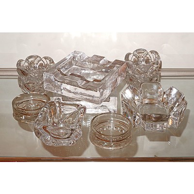 Group of Scandinavian and Other Glassware, Lindstromm Pair of Ashtrays and Orrefors Ashtray