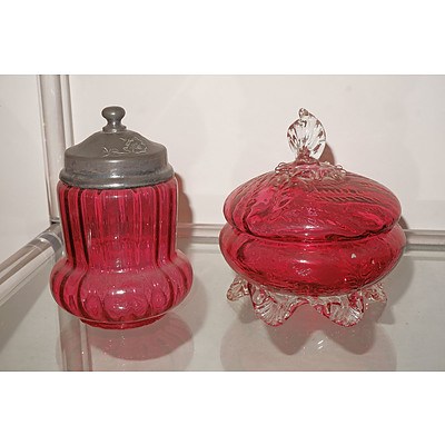 Victorian Ruby Glass Jar and Powder Box