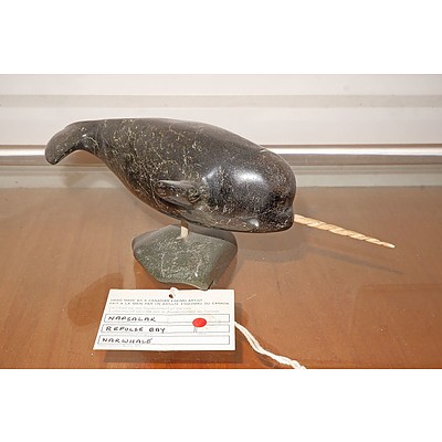 Inuit Carved Soapstone Figure of Narwhal