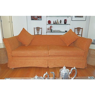 Vintage Orange Fabric Upholstered Two Seater Lounge