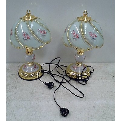 Pair Of Vintage Glass Shade Lamps