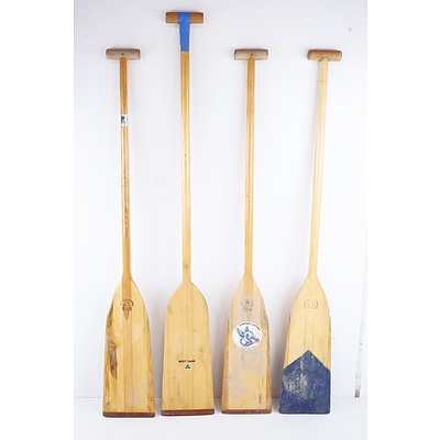 Four Vintage Wooden Oars - Three Canadian, One Australian (4)