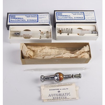 Two Vintage Glass Syringes and an Automatic Pipette in Original Boxes (3)