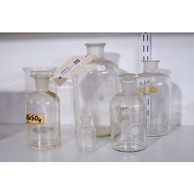 Six Various Vintage Laboratory Glass Bottles and Beakers including Pyrex