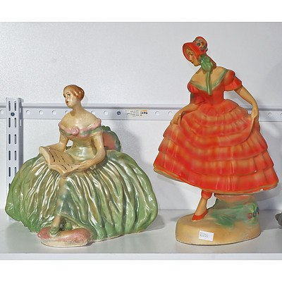 Two Antique Plaster Figurines of Ladies