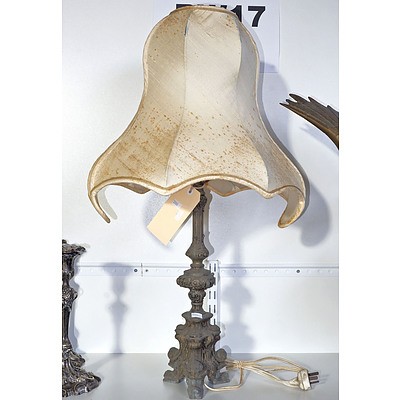 Vintage Cast Brass Table Lamp with Shade