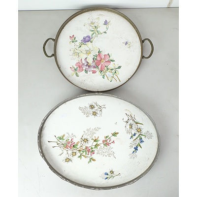 Two Vintage Porcelain and Silver Plate Serving Trays