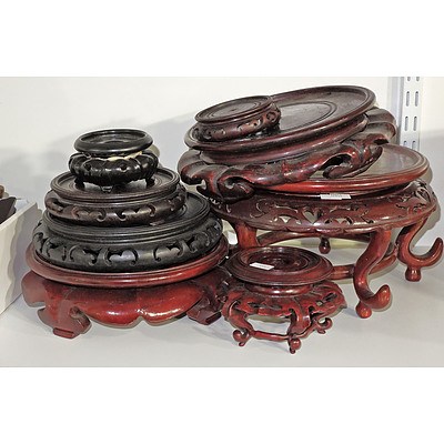Collection of Rosewood and Other Asian Vase Stands - Assorted Sizes and Collection of Plate Stands