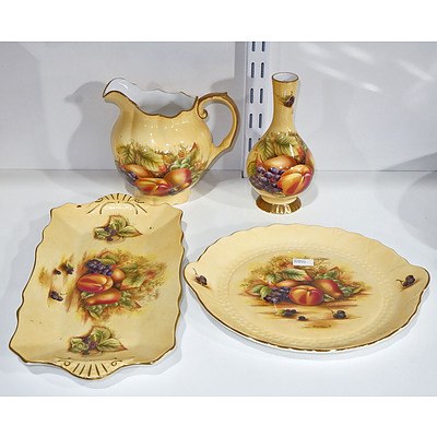 Aynsley Orchard Gold Vase, Jug and Two Cake Plates