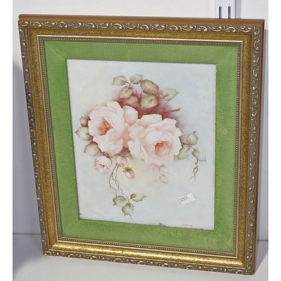 Framed Hand Painted Porcelain Tile Signed Lower Right O'Gumby