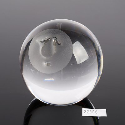 Scandinavian Glass Paperweight with Diamond Point Engraved Signature