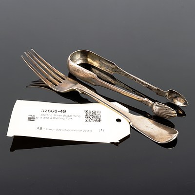 Sterling Silver Sugar Tongs and a Sterling Fork