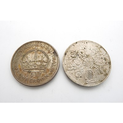 1937 Australian Crown and a British Five Shilling