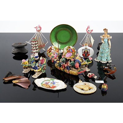 Collection of Various Small Items Including Miniature Limoges Plates, Asian Miniature Figures and More