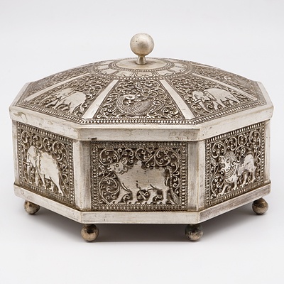 Indian or Ceylonese Silver Hexagonal Pandan Box