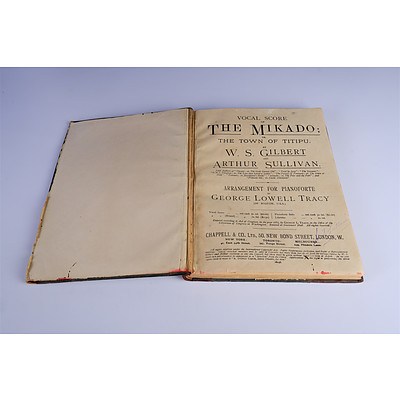 Arthur S Sullivan, Vocal Score of The Mikado, Chappell & Co, London, with Early Facsimile Signature to Front Page, Quarter Leather Bound Hardcover