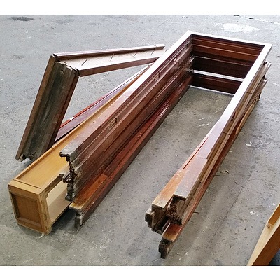 Four Hardwood Window Frames and Hardwood Shelf