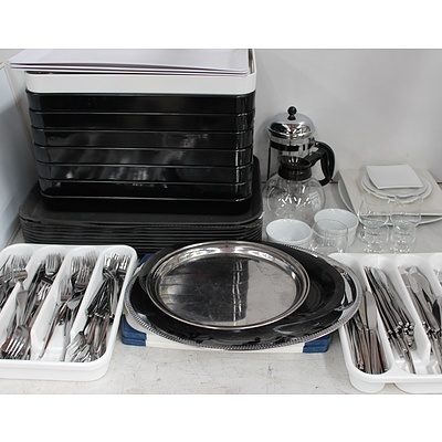 Selection of Commercial Crockery, Glassware, Serving Trays, Jugs and Cutlery
