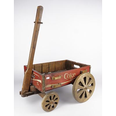 Antique Style Wooden Coca Cola Pull Along Wagon
