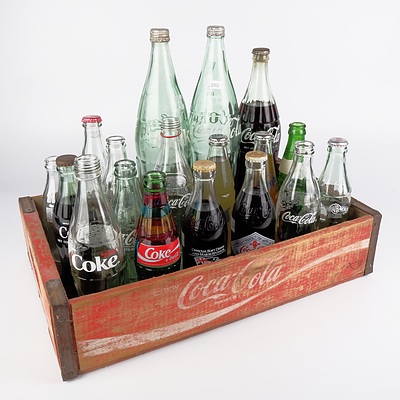 Vintage Wooden Coca Cola Crate  with 18 various Soft Drink Bottles including Six with Contents