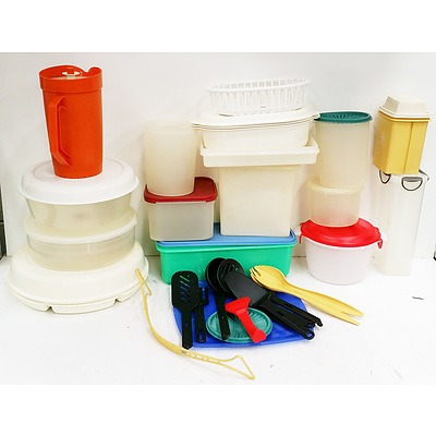Large Group of Tupperware and Kitchen Utensils
