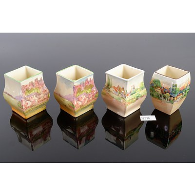 Two Pairs of Royal Doulton Small Posy Vases, Including English Cottages