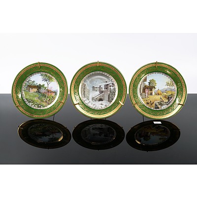 Three Limoges Porcelain Hand Painted and Gilt Bordered Display Plates