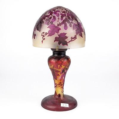 Emile Galle (French 1864-1904) Wheel Carved and Acid Cut Double Overlay Cameo Glass Lamp, Circa 1900