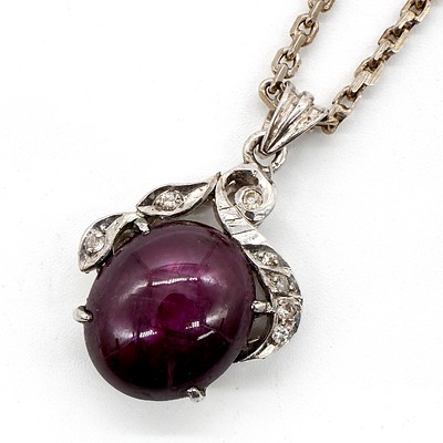 Sterling Silver Pendant with Star Ruby and Seven Round Diamonds, 3.9g