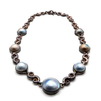 Sterling Silver Necklace with Grey Mabe Pearl