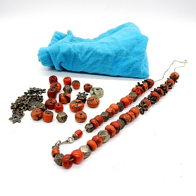 Coral and Metal Necklace for Repair
