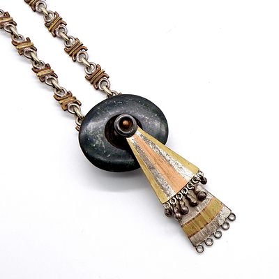 Mexican Sterling Silver, Brass and Marble Necklace 