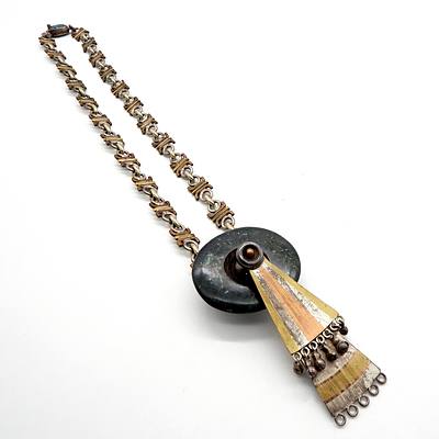 Mexican Sterling Silver, Brass and Marble Necklace 