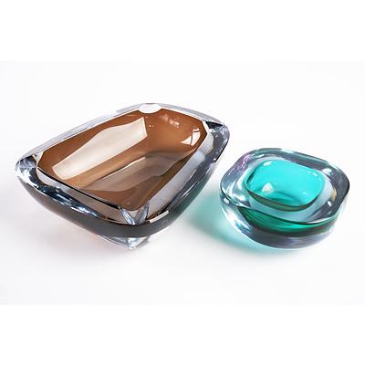 Two Vintage Art Glass ashtrays - One Marked to base