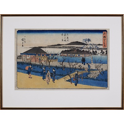 Three Colour Woodcuts: Hiroshige, Nippon Bridge & Spring View at Shinobazu Pond; Kunisada, A Fashionable Woman (3)